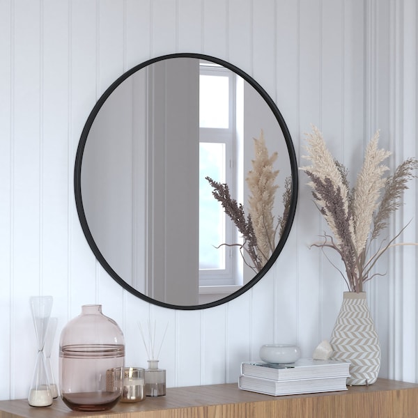 Flash Furniture 30" Round Black Metal Framed Accent Wall Mirror HFKHD-0GD-CRE8-812315-GG - main